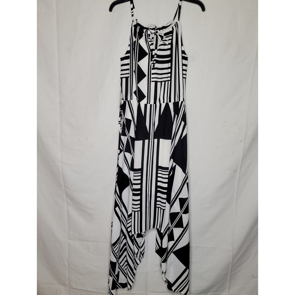 Express Womens Geometric Print Halter Maxi Dress w/ Handkerchief Hem - Picture 3 of 9